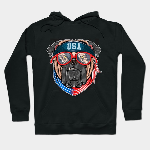 Bull dog usa america flag with bandana Hoodie by Metaart